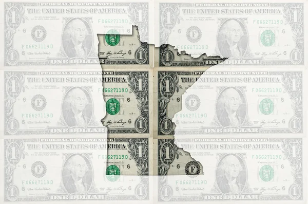 Umrisskarte von Minnesota mit transparentem Dollarschein — Stockfoto