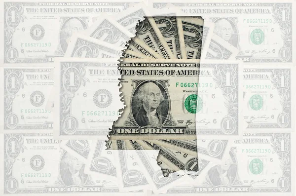 Mapa esquemático de mississippi con banco de dólar americano transparente —  Fotos de Stock