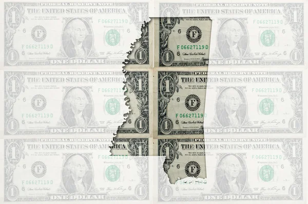 大纲地图的密西西比河与透明美国美元银行 — 图库照片