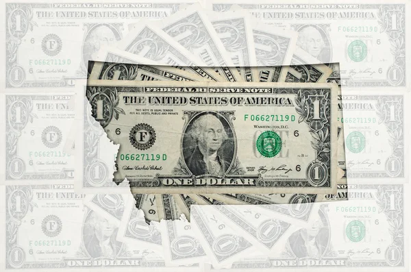 蒙大拿的有透明的美国美元钞票的大纲地图 — 图库照片
