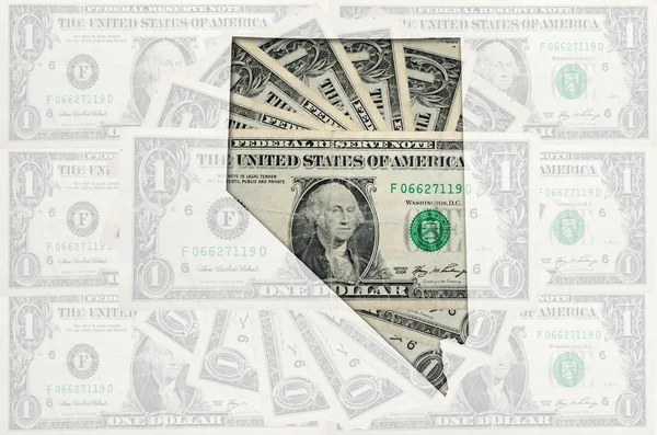 Карта Невады с прозрачными банкнотами в долларах США — стоковое фото