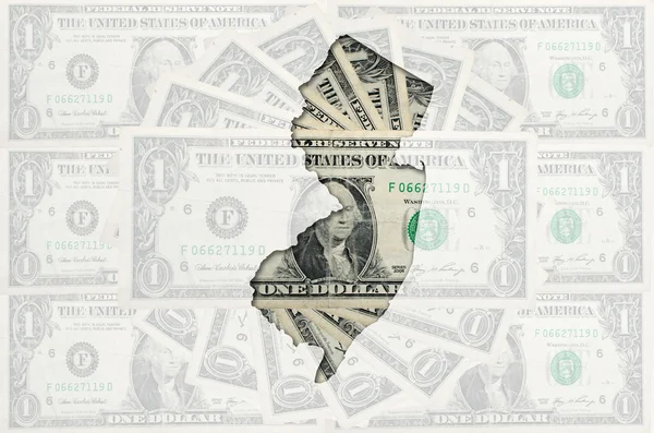 Anahat şeffaf Amerikan Doları bankn ile new jersey Haritası — Stok fotoğraf