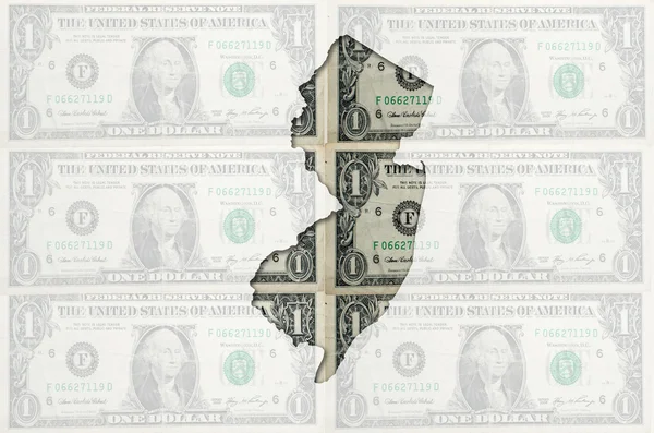 Mapa esquemático del nuevo jersey con bankn de dólar americano transparente — Foto de Stock