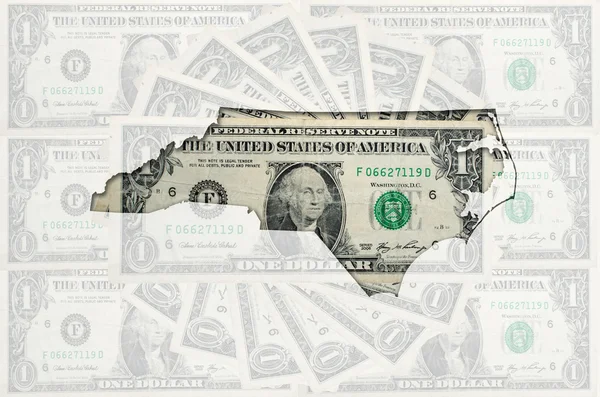 Περίγραμμα της Βόρειας Καρολίνας με διαφανή αμερικανικό δολάριο β — Φωτογραφία Αρχείου
