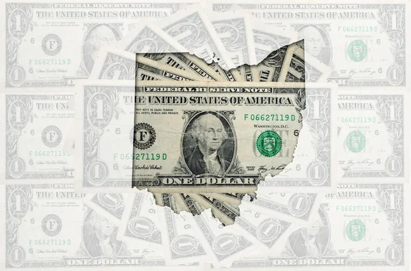 Контурна карта ойо з прозорими американськими доларовими банкнотами i — стокове фото
