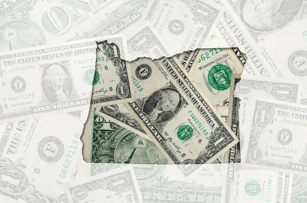 Şeffaf Amerikan Doları banknot ile oregon anahat Haritası — Stok fotoğraf