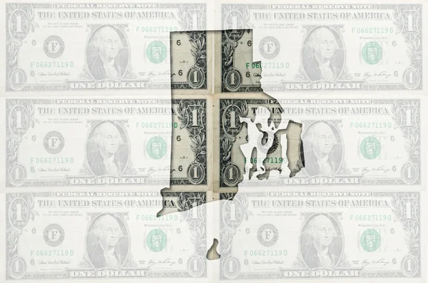Outline map of rhode island with transparent american dollar ban — Stock Photo, Image