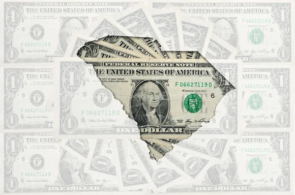 Окреслити карта Південна Кароліна з прозорого американський долар b — стокове фото