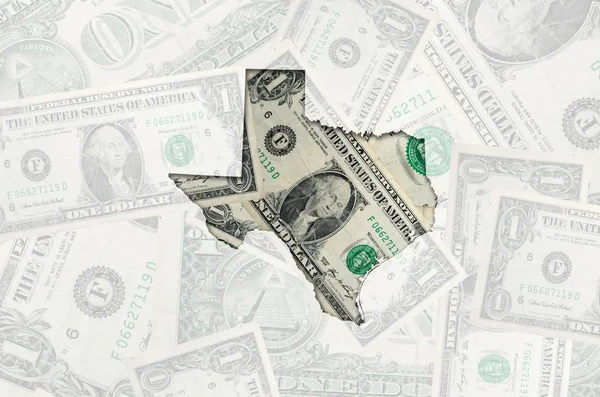 Mapa esquemático de texas con billetes en dólares americanos transparentes — Foto de Stock