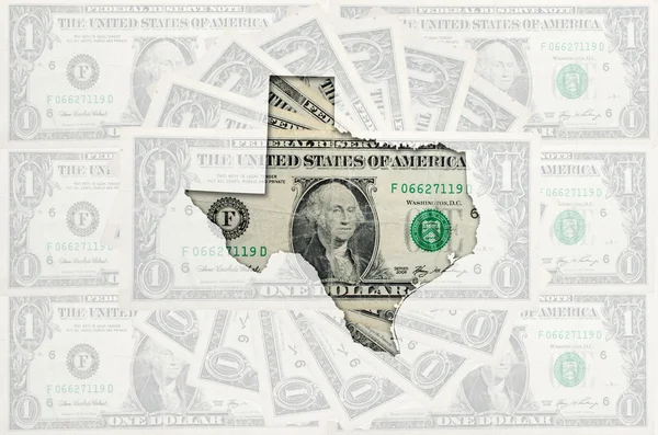 Übersichtskarte von Texas mit transparenten amerikanischen Dollarnoten — Stockfoto