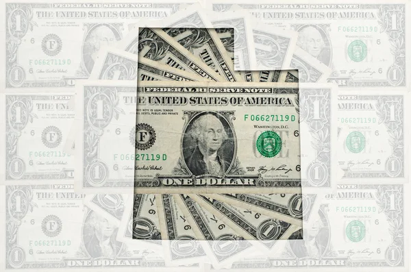 Контурна карта Утох з прозорими американськими доларовими банкнотами — стокове фото
