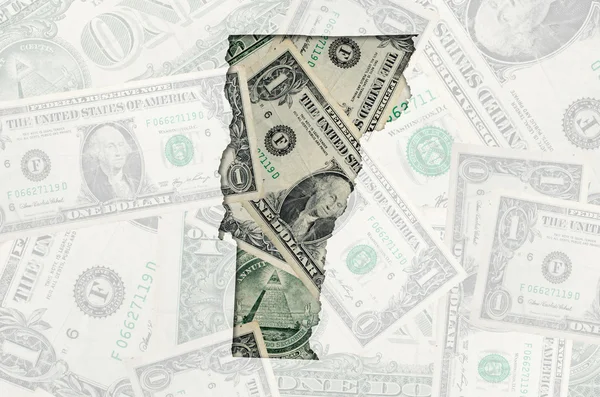Mapa esquemático de vermont con billete de dólar americano transparente — Foto de Stock