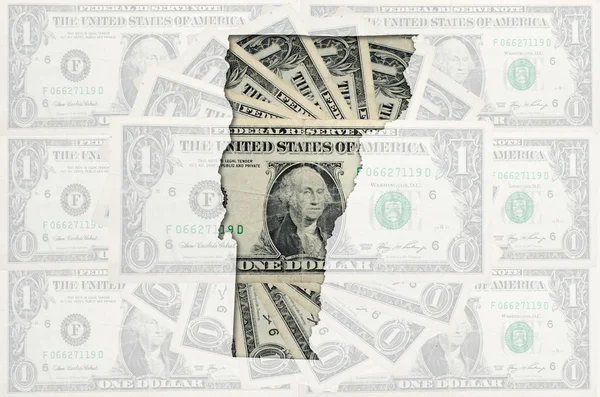 佛蒙特的有透明的美国美元钞票的大纲地图 — 图库照片