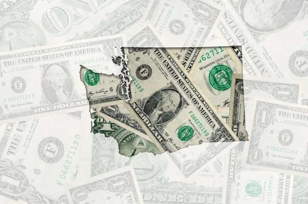 Окреслити карта Вашингтона з прозорого американський долар bankn — стокове фото