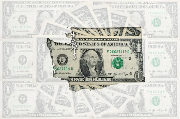 Outline map of washington with transparent american dollar bankn — Stock Photo, Image