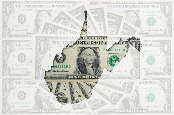 Окреслити карту Західна Вірджинія із прозорим американський долар ба — стокове фото