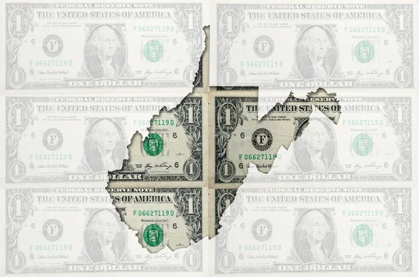 Περίγραμμα της Δυτικής Βιρτζίνια με διαφανή αμερικανικό δολάριο ΒΑ — Φωτογραφία Αρχείου