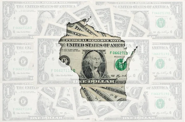 大纲地图的威斯康星州与透明美国美元 bankno — 图库照片