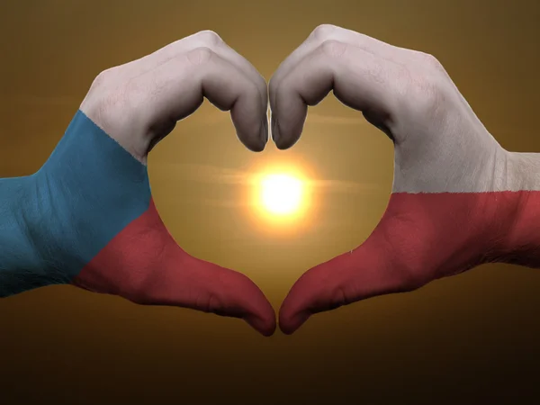 Heart and love gesture by hands colored in czech flag during bea — Stock Photo, Image