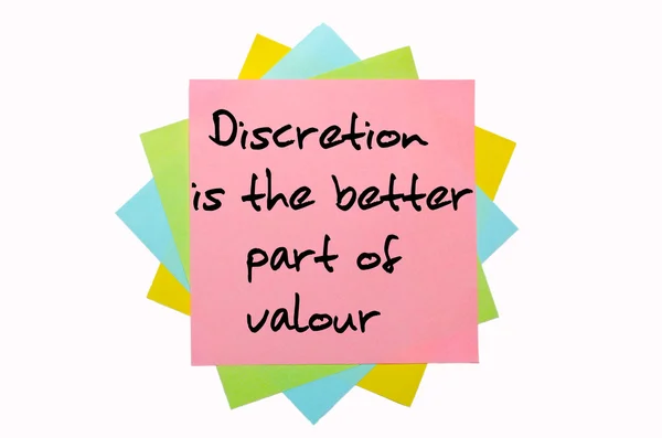 Proverb " Discretion is the better part of valour" written on bu — Stock Photo, Image