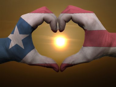 Heart and love gesture by hands colored in puertorico flag durin clipart
