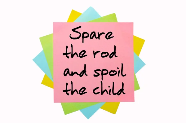 Proverb " Spare the rod and spoil the child " written on bunch o — Stock Photo, Image