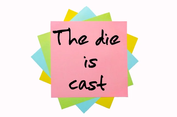 Proverb " The die is cast " written on bunch of sticky notes — Stock Photo, Image