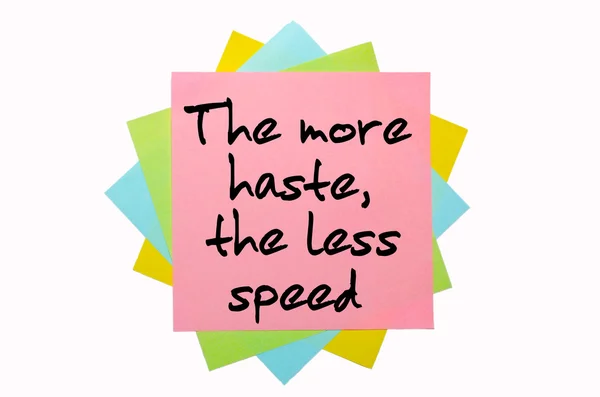 Proverb " The more haste, the less speed " written on bunch of s — Stock Photo, Image