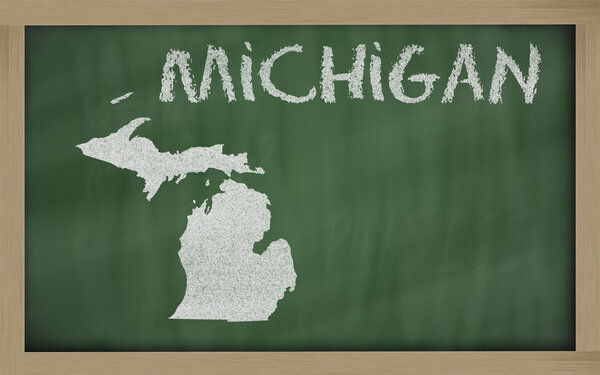 Outline map of michigan on blackboard