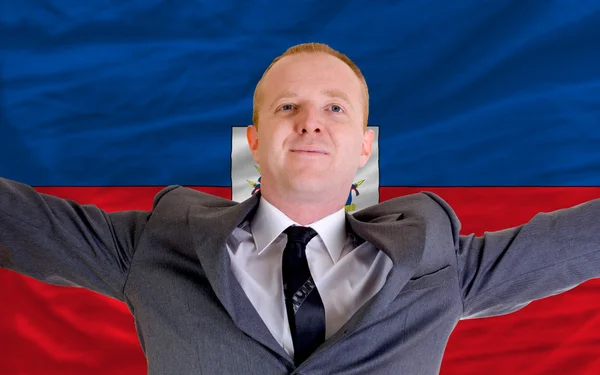 Happy businessman because of profitable investment in haiti stan — Stock Photo, Image
