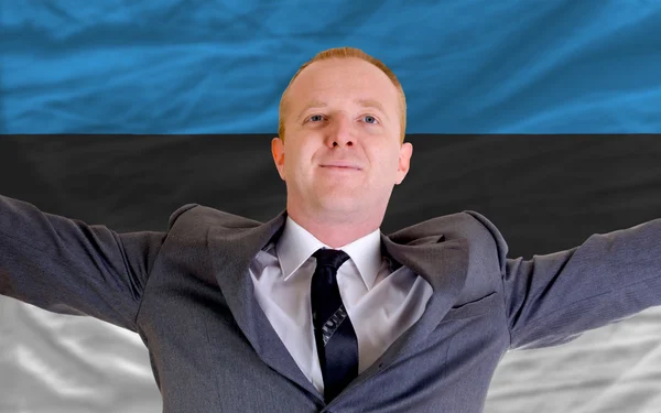 Happy businessman because of profitable investment in estonia st — Stock Photo, Image