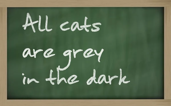 " All cats are grey in the dark " written on a blackboard — Stock Photo, Image