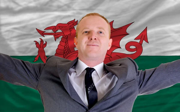 Heureux homme d'affaires en raison de l'investissement rentable dans Wales stan — Photo