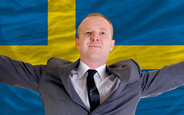 Happy businessman because of profitable investment in sweden sta — Stock Photo, Image