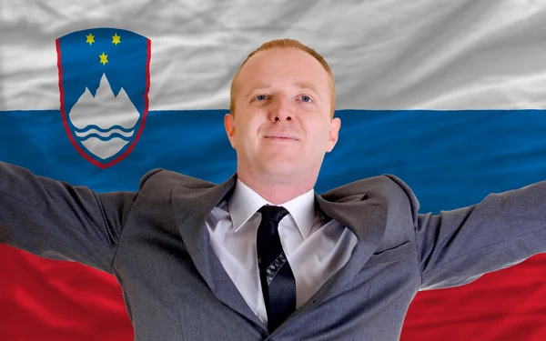Empresário feliz por causa do investimento rentável em slovenia s — Fotografia de Stock