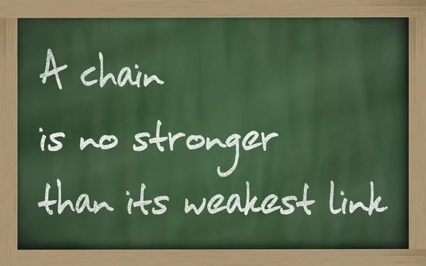 " Una catena non è più forte del suo anello più debole "scritto su una b — Foto Stock