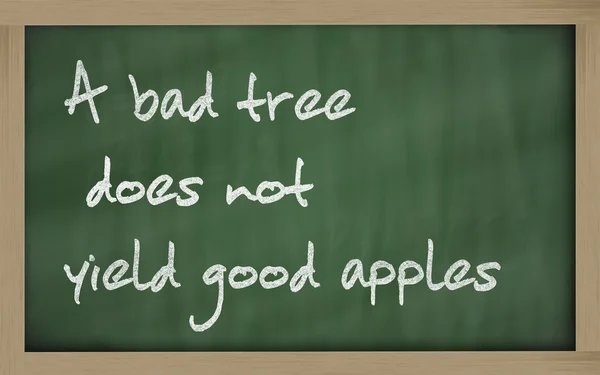 " Kötü bir ağaç iyi elma verim değildir " bir blackboar üzerine yazılmış — Stok fotoğraf