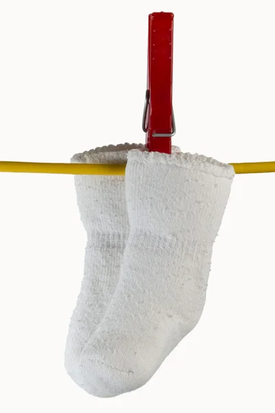 Baby sox na prádelní šňůru s clothespin — Stock fotografie