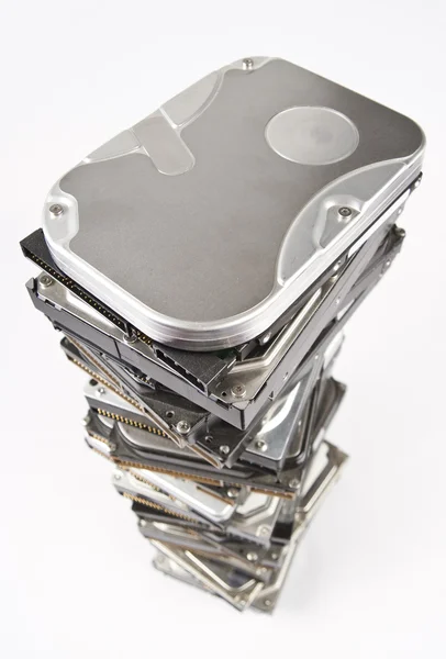 Stack of hard drives with copy space on top — Stock Photo, Image