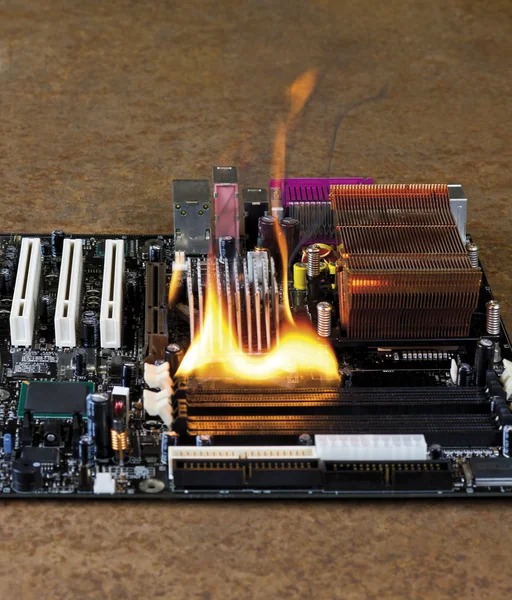 Burning computer main board — Stock Photo, Image