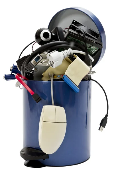 Trashcan with electronic waste — Stok fotoğraf