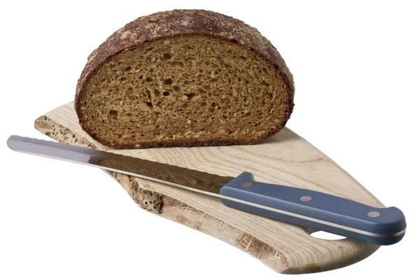 stock image Brown bread on shelf with knife