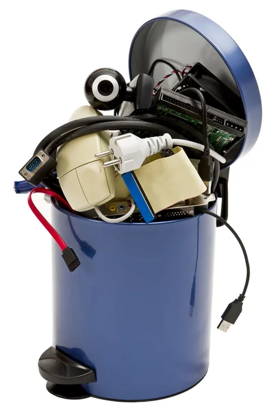 Trashcan with electronic waste — Stok fotoğraf