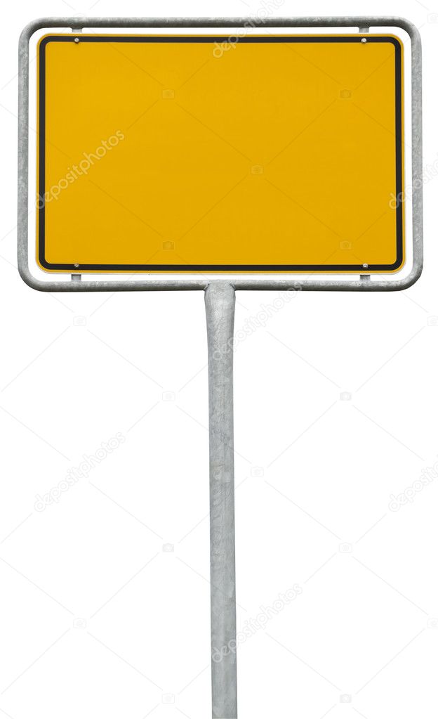 Yellow blank sign (clipping path) isolated on white