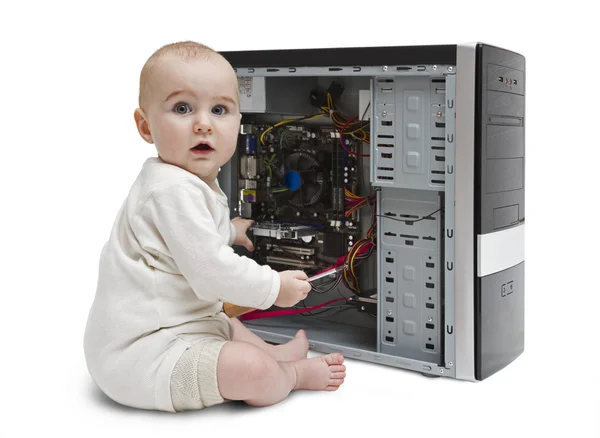 Dziecko pracuje na komputerze otwórz — Zdjęcie stockowe