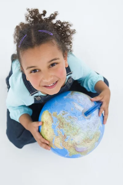 African American Mixed Race Girl Holding A Globe — Stock Photo, Image