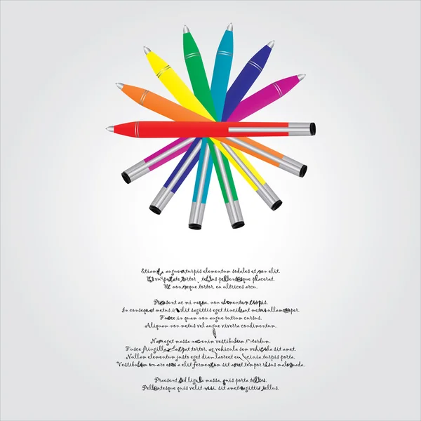 Speciale achtergrond met een reeks van kleurrijke pennen — Stockvector