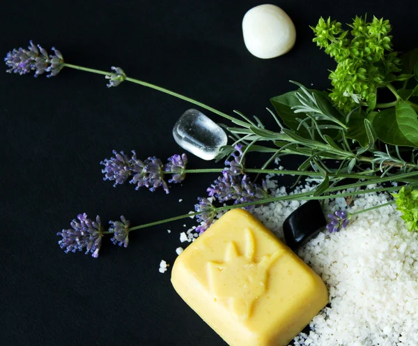 Spa treatment with lavender and minerals — Stock Photo, Image