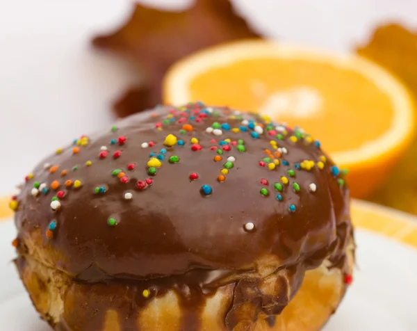 Donuts topped with chocolate — Stock Photo, Image