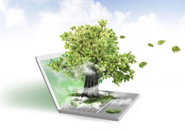 Green energy from laptop clipart